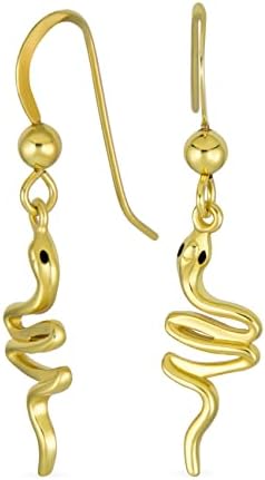 Garden Crawler Reptile Egyptian Cartilage Ear Lobe Piercing Pair Serpent Snake Dangling Stud Earrings For Women Teen Yellow, Rose Gold .925 Sterling Silver Fish Hook