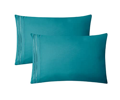 Clara Clark Pillow Cases Standard Size - Ultra Soft Pillow Cover, Lightweight Microfiber Pillow Cases Queen Size Set of 2 - Envelope Closure Pillowcases, Teal.