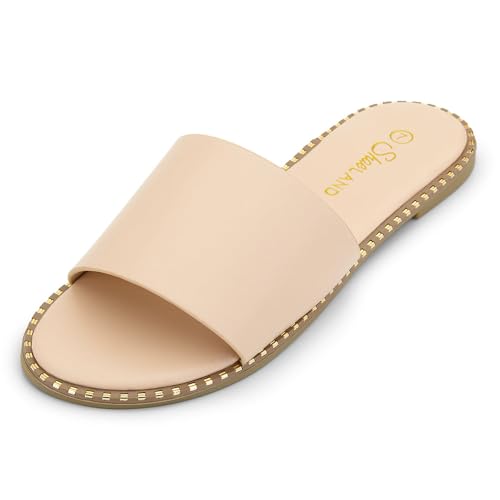 Image of Shoe Land Flat Sandals for Women - Slip-On Slides with Cushioned Footbed | Comfortable Dressy & Casual Open Toe Summer Sandals for Beach, Travel & Everyday Wear