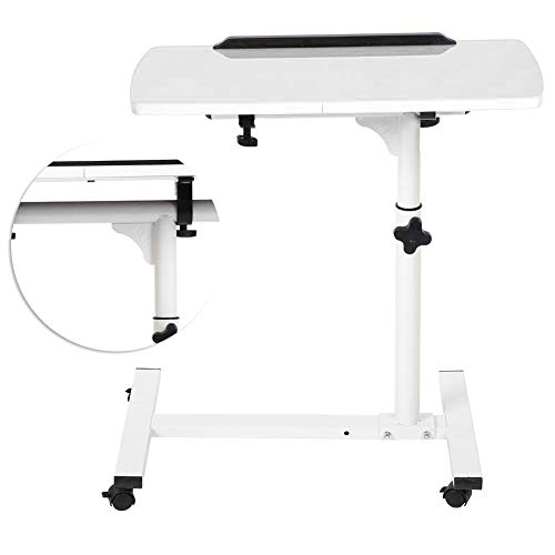 Bureau informatique mobile avec roulettes Ejoyous, table d'appoint réglable blanche - 8