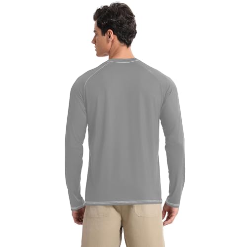 Gray Men's UPF 50+ Swim Shirts Classic Crew Neck Round Neck UV Sun Protection Summer2