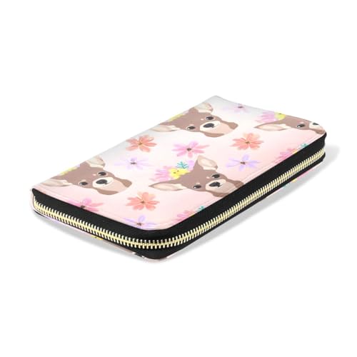 Long Wallets Leather Bifold Wallet for Women Chihuahua Dog Pink with Zipper Credit Card Holder Large Capacity4