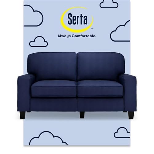 Pemberly Row 61" Track Arm Loveseat Sofa, Navy Blue Polyester