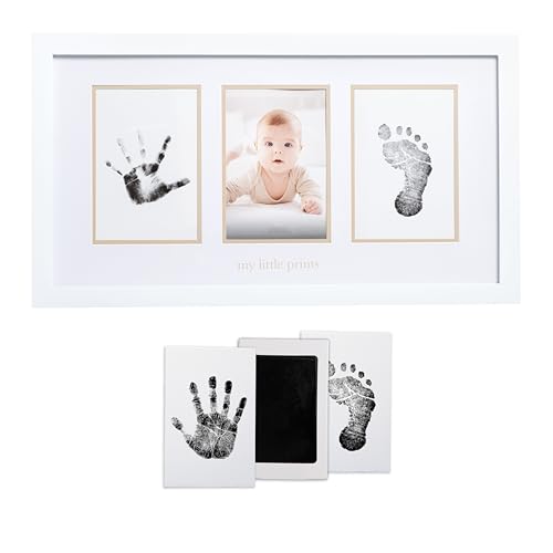 Image of Pearhead Baby Hand and Footprint Kit - Inkless No Mess Clean-Touch Ink Pad, Newborn Keepsake Frame, Nursery Decor Essentials, Perfect Shower Gift for Boys and Girls, Beige Mat