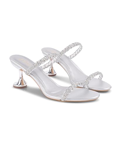 Image of JM LOOKS Women's Kitten Heels Sandals Rhinestone Open Round Toe Slip On with Two Strappy Strap Dressy Sparkly Heel Bridal Shoes Wedding Party Heel