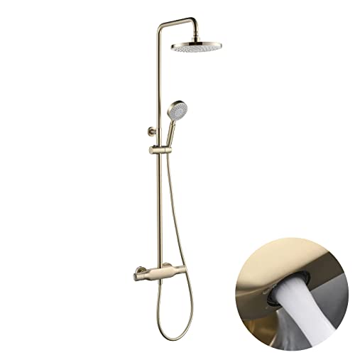 Système de douche thermostatique or brossé anti-brûlure avec barre réglable pour la famille