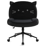 IWMH Silla de Oficina Sin Brazos con Ruedas, Silla de Trabajo con Respaldo Medio y Cojín Engrosado (Negro)