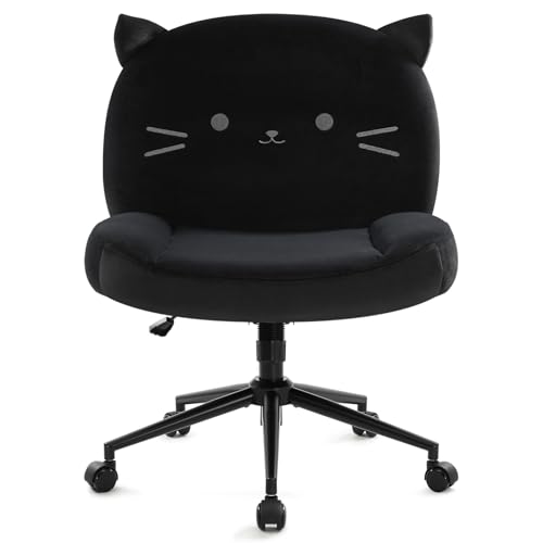 IWMH Bürostuhl ohne Armlehnen, Höhenverstellbar Drehstuhl mit Rollen, Schreibtischstuhl mit Stoffpolsterung, Ergonomischer Stuhl, Lesesessel mit breiterem Kissen zum Sitzen im Schneidersitz (Schwarz)