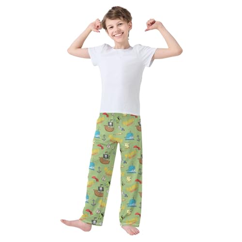Pirates Whale Bird Boys Long Pants Soft Trousers Elastic Waist Kids Lounge Bottoms with Pockets S-XL2