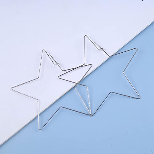 Boho Large Hoop Earrings - Silver Star Dangle Earrings - Big Hollow Star Earrings - Geometric Star Drop Earrings - Women's Jewelry2