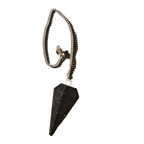 Péndulo piedra natural turmalina negra, Péndulo de Cristal, Péndulo de Cristal Hexagonal Vintage para Radiestesia, péndulo Chakra Reiki Adivinación (Turmalina negra)
