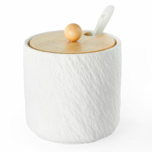 Zuckerdose mit Löffel - 270ml Keramik Zuckerbehälter mit Deckel und Löffel, stilvolle Gewürzgläser Gewürzbehälter aus Porzellan für Küche, Haushalt, Kaffee Bar, ideal für Zucker, Salz, Gewürze