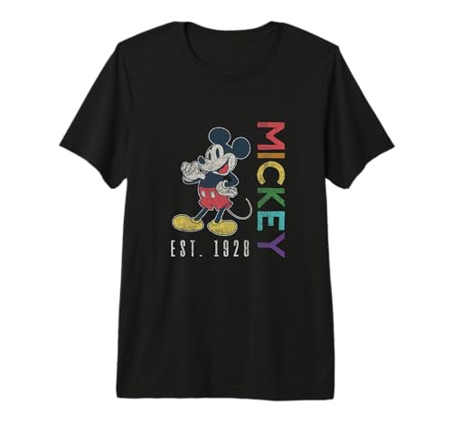 T-shirt Mickey Mouse Disney arc-en-ciel premium en coton pour adulte