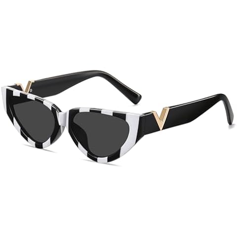 Cat Eye Sunglasses for Women Men Trendy Cateye Women's Vintage Classic Retro Sun Glasses(White Black/Gray) Cover