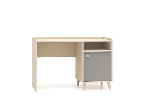 FURNLUX MEVEL Schreibtisch, Skandinavisches Design, Büro & Kinderzimmer, 120 cm, Rechteckig, 120x58x80 cm, Grau & Beige, Spanplatte, MDF, Laminiert, Stauraum