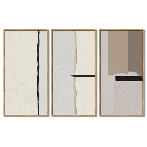 KUVIOKE Beige Abstract Wall Art Framed Boho Gray Illustrations Modern