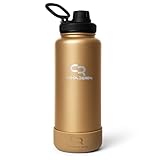 COOLREADY 40 oz Gold Insulated Water Bottle – Leak-Proof Wide Mouth Stainless Steel Flask with Straw & Spout Lid + Silicone Boot – Bottle for Gym, Workout, Outdoor Use