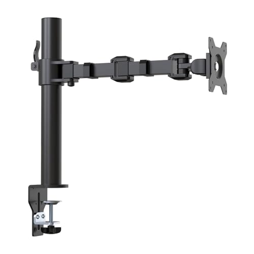 amazon basics Single Monitor Arm | Height Adjustable VESA Desk Mount with Cable Management, Full Motion Tilt and 360° Rotation, Fits 13–30 Inch Monitors (Steel, Black)