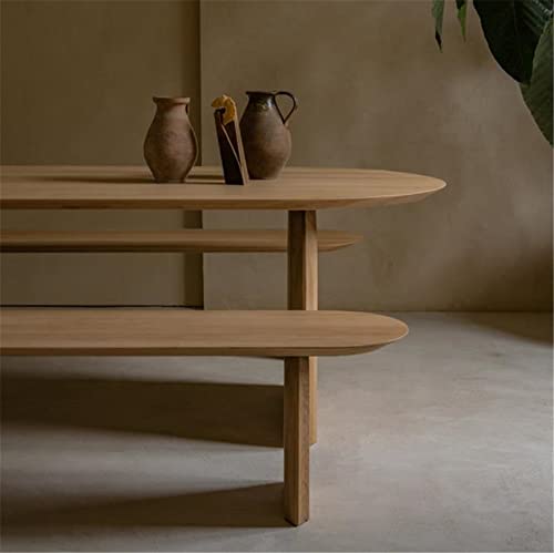 Niuyao Modern Solid Oval Table With Double Pedestal, Natural Wood Simplicity Wabi-Sabi Style Furniture For Dining Room Kitchen Leisure Coffee Table -Light Wood 55" L X 27.5" W X 29.5" H #TOP7