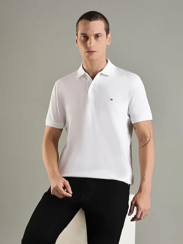 Image of Tommy Hilfiger Solid Regular Fit Cotton Polo T-Shirt