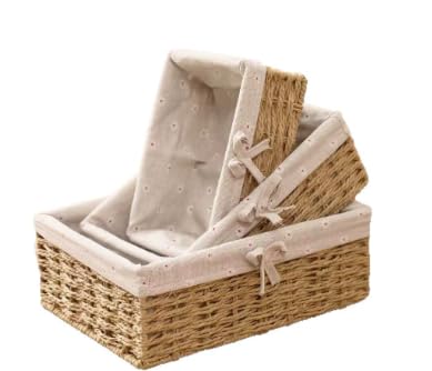 RaodLoo - Juego de 3 cestas de pan con tela de lino trenzadas, cesta de pan trenzada, cesta decorativa, cesta de pan