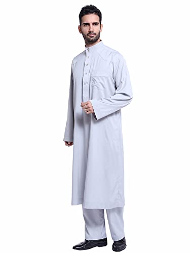 GladThink Men's Thobe with Long Sleeves Arab Muslim Wear Calf Length2