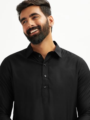 Image of VASTRAMAY Men VASTRAMAY Men's Black And White Viscose Pathani