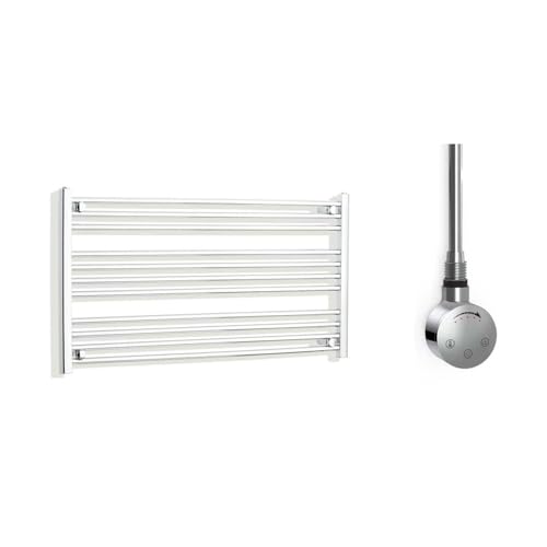 Image of Companyblue 1200 x 600mm Sparkling Chrome Electric Heated Towel Rail with Thermostatic Heating Element - Ultra-Wide Space-saving Horizontal Radiator - Pre-Filled Electric Towel Radiator