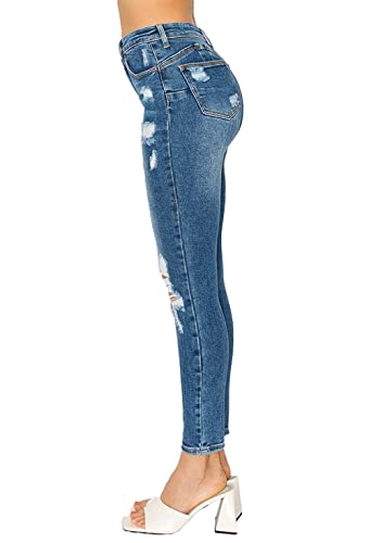 Wax Jean Women's Butt I Love You Push Up High Rise Skinny Denim Jeans with Rips2