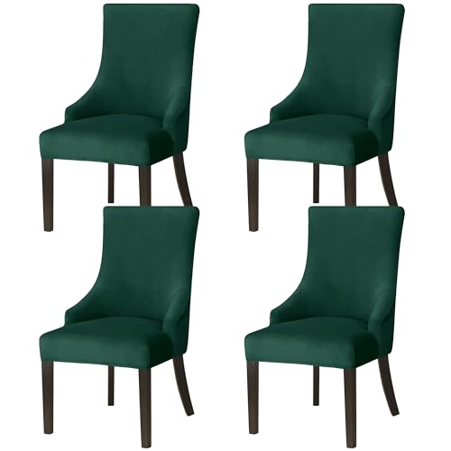 Set of 4 Stretch Green Velvet Wingback Chair Cover Slipcover Accent Chair Covers Arm Chair Protector for Dining Room Banquet Home Decor (Green, 4PCS)