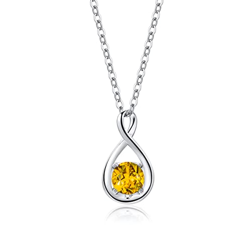 14K Solid White Gold Natural Citrine Pendant With Sterling Silver Chain Dainty Infinity Necklace November Birthstone Yellow Topaz Gemstone Jewelry Anniversary Birthday Christmas Gifts For Women Girls #TOP27