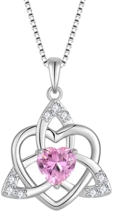 FJ Collier Noeud Celtique Irlandais Argent Sterling 925 Pendentif Coeur Pierre de Naissance Bijoux Cadeau pour Femme Fille