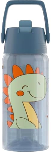 Sigg - Trinkflasche Kinder - Viva FLIP T-Rex - Blau mit Dino - 0.5L | Flasche Kinder mit Strohhalm - Spülmaschinenfest - Auslaufsicher - Sport & Schule - Kindergarten - Jungen & Mä