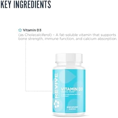 Revive MD Vitamin D3 Supplement 5000 IU High Potency Cholecalciferol for Immune Support, Calcium Absorption, Bone & Muscle Health Non-GMO Dietary Supplement, No Fillers (60 Softgels, 60 Servings)