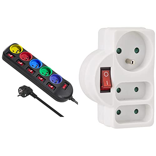 Cordon rallonge 5 prises Maclean pour salon et bloc triplite Electraline cuisine