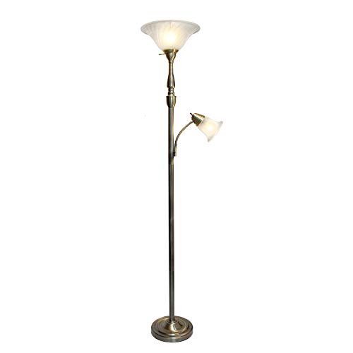 Elegant Designs LF2003-ABS 2 Light Mother Daughter White Marble Glass Floor Lamp, Antique