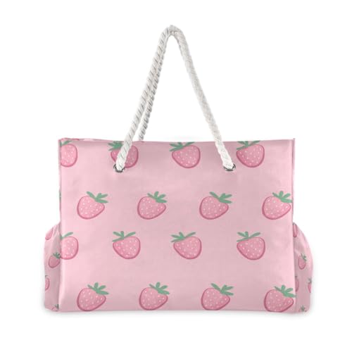 Strawberries Beach Tote Bag for Women Large Pool Bags Carry On Bag With Wet Compartment for Beach Travel with Pocket Zipper Outdoor Tote Bag2