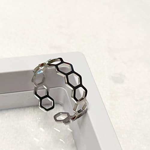 LLYANZ Stainless Steel Honeycomb Hexagon Open Rings can Adjustable 7-9 Size2