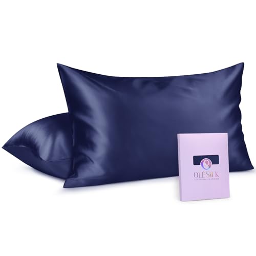 OLESILK 100% Mulberry Silk-Pillow-Cases 2 Pack for Hair and Skin, Real Silk-Pillowcase with Hidden Zipper, Both Sides Natursl Pure Silk, Navy, Standard 20''×26'' by OLESILK - Used condition - CA$32.66