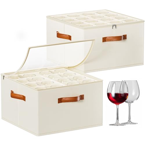 Foyego Wine Glass Storage Box with Dividers, 2 Pack Glassware ...