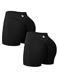 OQQ QQQ Women's High Waist Butt Lifting Workout Shorts Mini Shorts with Pockets Yoga Fitness Running Shorts 2 Pack Black Black