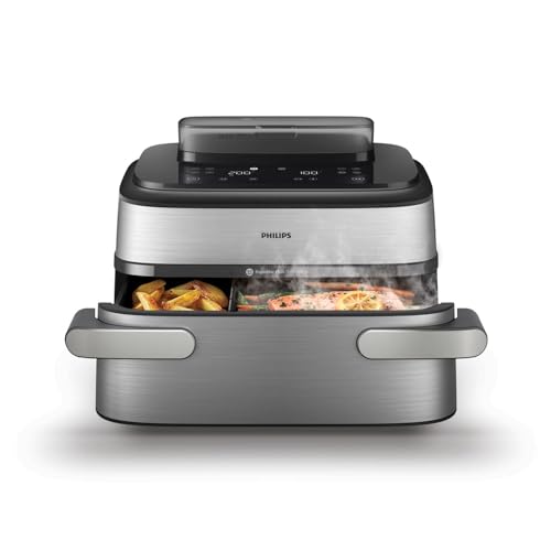 Philips Steam Airfryer 5000 Series Megabasket - Freidora de aire caliente con función de vapor - Steam, Airfry, SteamFry, 9.5L Megabasket o 3L + 6L Dual Basket, separador de cestas, limpieza a vapor