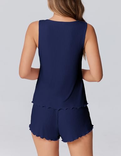 Image of Ekouaer 2 Pieces Womens Tank Top Pajamas Set Soft Sleepwear Cami and Shorts