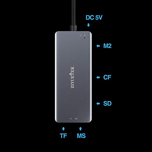 Ziyuetek Usb C Cf Card Reader,5- In-1 Aluminum Thunderbolt 3 Memory Card Reader For Cf, Sd/Sdhc,Tf/Micro Sd/Ms/M2,Compactflash Card - Grey #TOP1