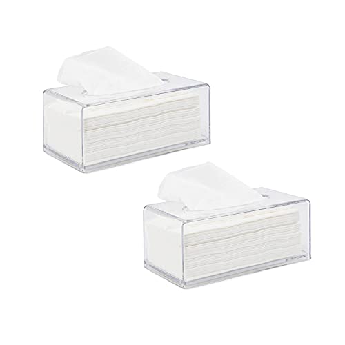 2 Pack Clear Acrylic Tissue Dispenser Box Holder Rectangle Facial Tissue Box Cover Holder Napkin Organizer Holder Storage Box For Bathroom, Kitchen, Office Room, 8.7 X 4.7 X 3.6 Inch #TOP17