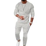 UOUA Herren Sweatsuit Set 2-teiliger Trainingsanzug mit Langarm-Sweatshirt und Jogginghose, bequemer Sweatanzug Grau XL