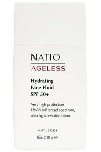 Natio Australia Ageless Hydrating Face Fluid SPF 50+ 60ml - Moisturising Facial Fluid - Dermatologically Tested & Hydrating Formulation - Infused with Rosehip Oil - Made in Australia