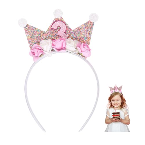 YZROHYI Corona Compleanno Bambino 3 Anni,Corona Happy Birthday Crown GirlFascia Compleanno Donna,Coronas Ragazza,Cappellini Festa Bimbi,Coronas da Principessa per Decorazioni con Fiore Di Rosa