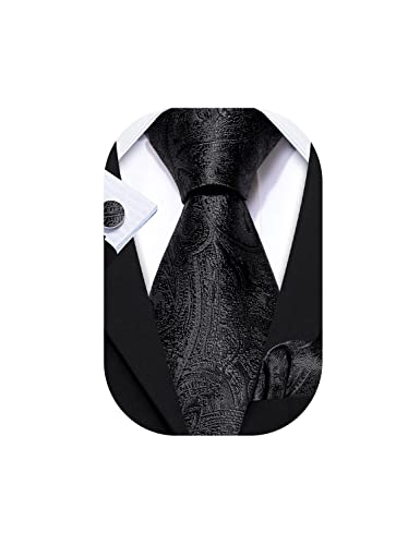 Image of Barry.Wang Men Ties Paisley Woven Silk Necktie Set with Pocket Suqare Cufflinks Formal