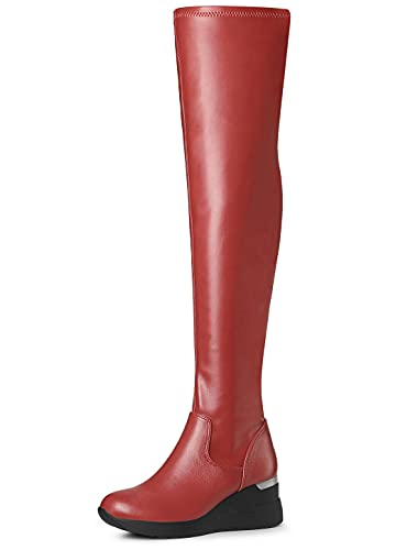 Allegra K Women's Platform Wedge Chunky Heels Over the Knee Thigh High Boots
